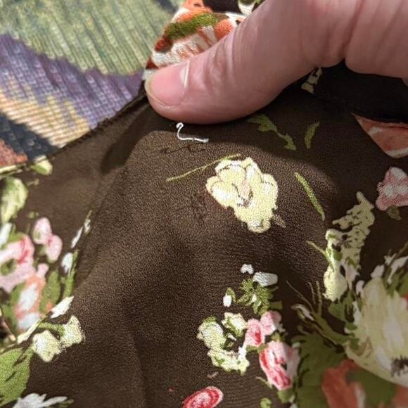 VTG Dark Brown & Multicolor Floral Ruffled Long Flare Sleeve Open Front Cardigan - Picture 8 of 8